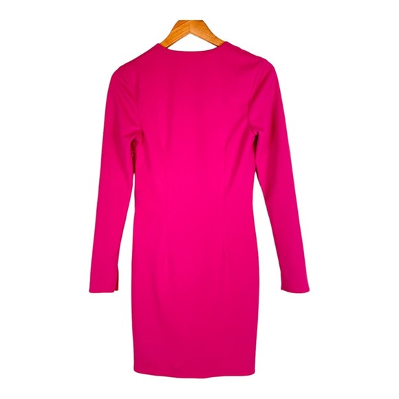 Katie May Next Round Plunge Neck Long Sleeve Mini Crepe Dress Hot Pink Medium - Picture 6 of 13
